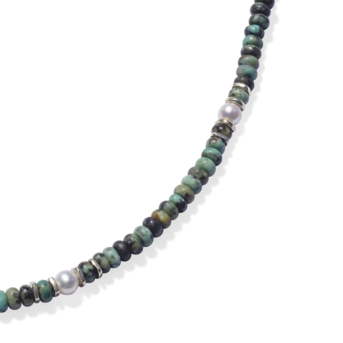 African turquoise, white pearls, gemstones necklace