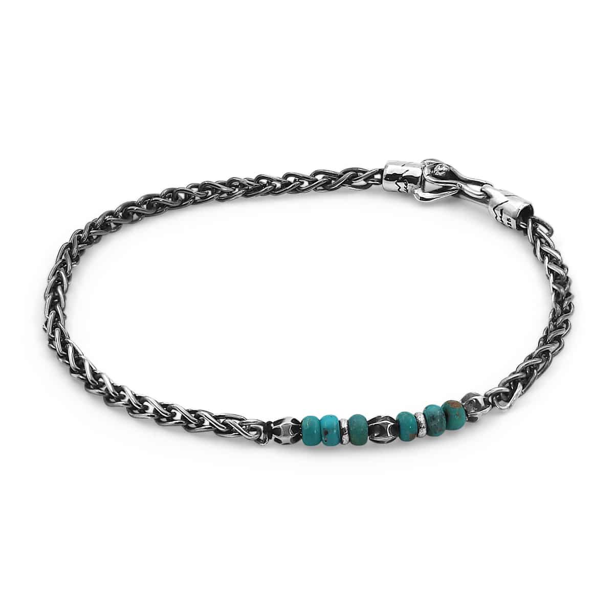 braided silver, turquoise, oxidized silver jewelry, by nevo, Light blue thread