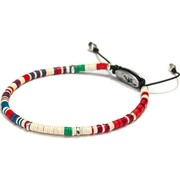 Italian bracelet, Canada Colors african bracelet, white red and blue vinyl disc jewelry, John Cabot, north America, jewel, men tiny bracelet, minimalistic, handcrafted discs bracelet, sterling silver