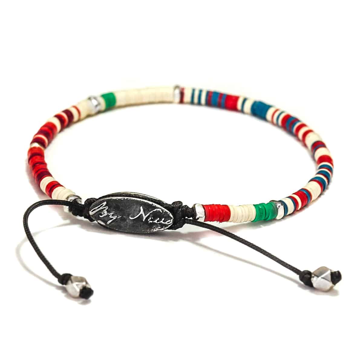 Italian bracelet, Canada Colors african bracelet, white red and blue vinyl disc jewelry, John Cabot, north America, jewel, men tiny bracelet, minimalistic, handcrafted discs bracelet, sterling silver