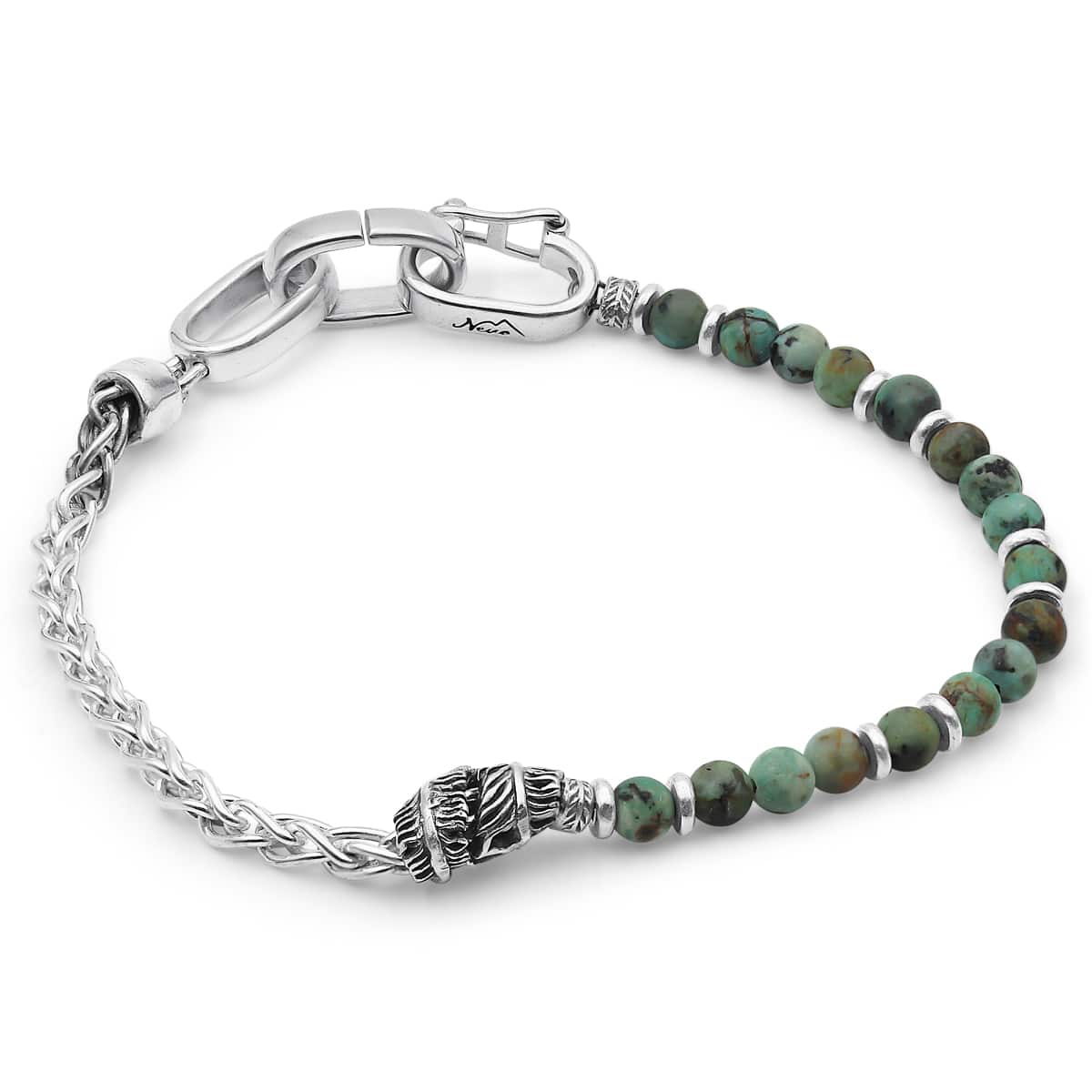 African Turquoise, Sterling Silver 925, Feather Bracelet, Mechanical Clasp, Handmade Jewelry, Men's Designer Bracelet, Native American Style, Urban Boho, Artisan Silverware, Unique Closure, Natural Stone Jewelry, Minimalist Rugged Style, NEVO Design, Luxury Men's Accessories.