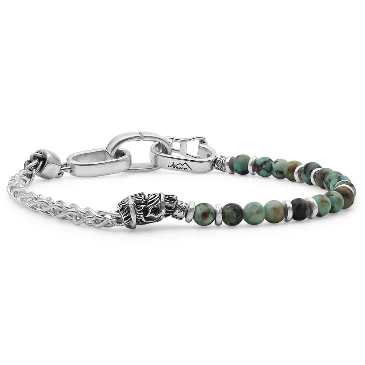 African Turquoise, Sterling Silver 925, Feather Bracelet, Mechanical Clasp, Handmade Jewelry, Men's Designer Bracelet, Native American Style, Urban Boho, Artisan Silverware, Unique Closure, Natural Stone Jewelry, Minimalist Rugged Style, NEVO Design, Luxury Men's Accessories.